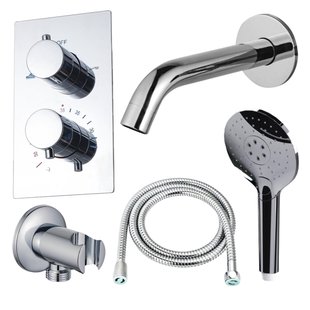 Fortifura Calvi Badkraan set - uitloop - 22cm inkortbaar - metalen slang - ronde handdouche - inbouwdeel - wandhouder - chroom SW542643/SW767373/SW721166/SW1122510/SW496814