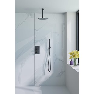 Fortifura Calvi Inbouw Regendoucheset - thermostatisch - plafondarm - 25cm hoofddouche - staaf handdouche - metalen doucheslang - geborsteld Gunmetal PVD SW720556/SW720558/SW706207/SW721170/SW766536/SW766