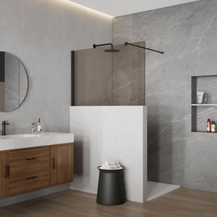 Fortifura Galeria Halfhoge Inloopdouche - 110x80cm - rookglas - 8mm - nano - met profiel en stabilisatiestang - Mat Zwart SW797905 SW1235445