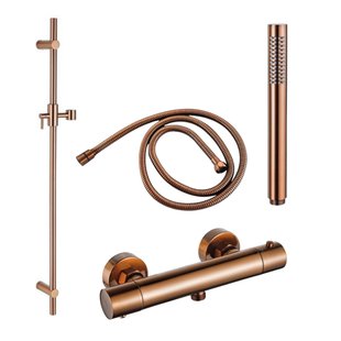 Fortifura Calvi douchekraan met glijstangset met staafhanddouche, metalen doucheslang Geborsteld koper PVD SW970036/SW970048/SW970053/SW970046