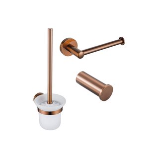Fortifura Calvi Toiletset 3-delig - toiletrolhouder zonder klep - toiletborstel - handdoekhaak enkel rond - Geborsteld koper PVD (Koper) SW970050 SW970052 SW1211593