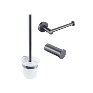 Fortifura Calvi Toiletset 3-delig - toiletrolhouder zonder klep - toiletborstel - handdoekhaak enkel rond - Geborsteld Gunmetal PVD SW721173 SW721172 SW1211592