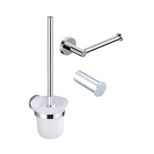 Fortifura Calvi Toiletset 3-delig - toiletrolhouder zonder klep - toiletborstel - handdoekhaak enkel rond - Chroom SW639924 SW639926 SW1211590