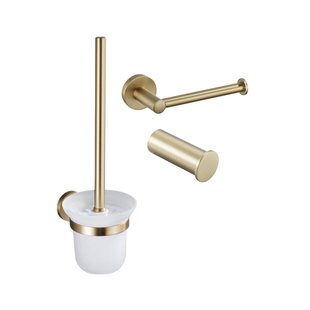 Fortifura Calvi Toiletset 3-delig - toiletrolhouder zonder klep - toiletborstel - handdoekhaak enkel rond - Geborsteld Messing PVD (Goud) SW639940 SW639941 SW1211588