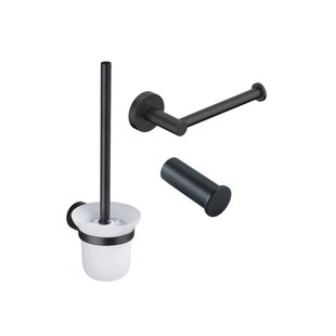 Fortifura Calvi Toiletset 3-delig - toiletrolhouder zonder klep - toiletborstel - handdoekhaak enkel rond - mat zwart SW639936 SW639935 SW1211586