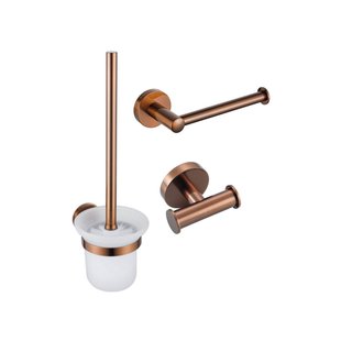 Fortifura Calvi Toiletset 3-delig - toiletrolhouder zonder klep - toiletborstel - handdoekhaak dubbel rond - Geborsteld koper PVD (Koper) SW970050 SW970052 SW1211596