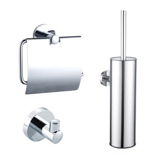 Fortifura Calvi Toiletset - toiletborstelhouder - gesloten - handdoekhaak - toiletrolhouder - met klep - chroom SW1111539/SW639922/SW1183142
