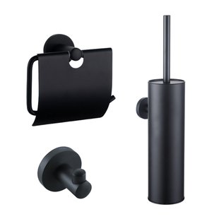 Fortifura Calvi Toiletset - toiletborstelhouder - gesloten - handdoekhaak - toiletrolhouder - met klep - mat zwart SW1183143/SW1111541/SW639932