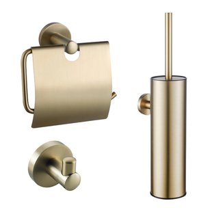 Fortifura Calvi Toiletset - toiletborstelhouder - gesloten - handdoekhaak - toiletrolhouder - met klep - geborsteld messing (goud) SW1183146/SW1111543/SW639937
