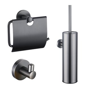 Fortifura Calvi Toiletset - toiletborstelhouder - gesloten - handdoekhaak - toiletrolhouder - met klep - geborsteld gunmetal SW1183147/SW1111545/SW721175