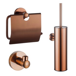 Fortifura Calvi Toiletset - toiletborstelhouder - gesloten - handdoekhaak - toiletrolhouder - met klep - geborsteld koper SW1183148/SW1111546/SW970049