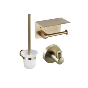 Fortifura Calvi Toiletset- toiletrolhouder- toiletborstel - handoekhaak - Geborsteld Messing PVD SW1183053/SW639937/SW639940