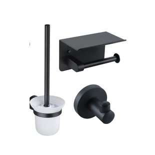 Fortifura Calvi Toiletset - toiletrolhouder - toiletborstel - handoekhaak - mat zwart SW1183055/SW639932/SW639936
