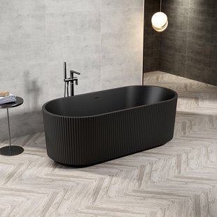 Zeza Nuo Vrijstaand Bad - 170x80x58cm - ribbel - met afvoer - mat zwart 7102_MB