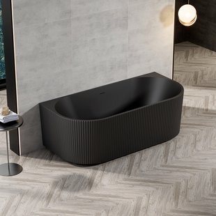 Zeza Nuo Half Vrijstaand Bad - 170x80x58cm - ribbel - met afvoer - mat zwart 6119_MB