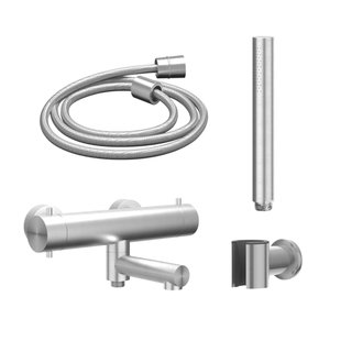 IVY Concord Badkraanset - thermostatisch - draaibare uitloop - met wandhouder - staafhanddouche - gladde slang - RVS316 - geborsteld SW1031111/SW1031484/SW1031487/SW1031528