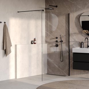 BRAUER Oblivion Inloopdouche - 130x200cm - glascoating - helder glas - mat zwart GS-OBI1H130200MZ