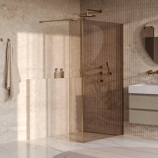 BRAUER Oblivion Inloopdouche - 120x200cm - 30 cm zijwand - glascoating - brons glas - geborsteld goud PVD GS-OBI2B12030200GG