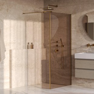 BRAUER Oblivion Inloopdouche - 90x200cm - 30 cm zijwand - glascoating - brons glas - geborsteld goud PVD GS-OBI2B9030200GG