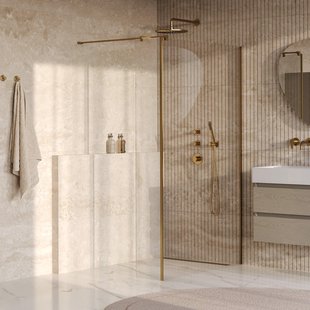 BRAUER Oblivion Inloopdouche - 120x200cm - 30cm zijwand - glascoating - helder glas - geborsteld goud PVD GS-OBI2H12030200GG