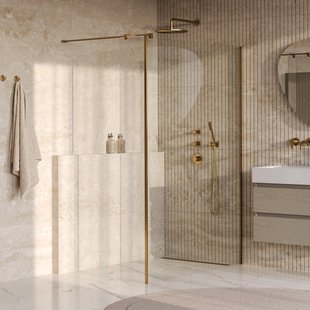 BRAUER Oblivion Inloopdouche - 130x200cm - 30cm zijwand - glascoating - helder glas - geborsteld goud PVD GS-OBI2H13030200GG