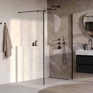 BRAUER Oblivion Inloopdouche - 140x200cm - 30cm zijwand - glascoating - helder glas - mat zwart GS-OBI2H14030200MZ