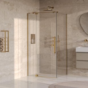 BRAUER Stellar Douchecabine - 100x90x200cm - draaideur - glascoating - omkeerbaar - helder glas - geborsteld goud PVD GS-SRC1H10090200GG