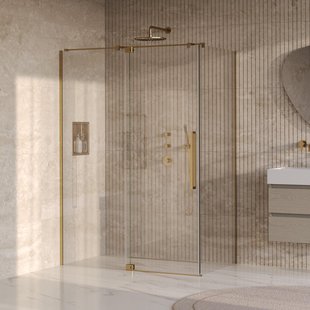 BRAUER Stellar Douchecabine - 140x90x200cm - draaideur - glascoating - omkeerbaar - helder glas - geborsteld goud PVD GS-SRC1H14090200GG