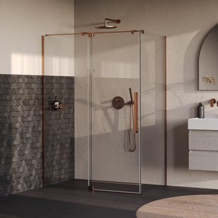 BRAUER Stellar Douchecabine - 140x90x200cm - draaideur - glascoating - omkeerbaar - helder glas - geborsteld koper PVD GS-SRC1H14090200GK