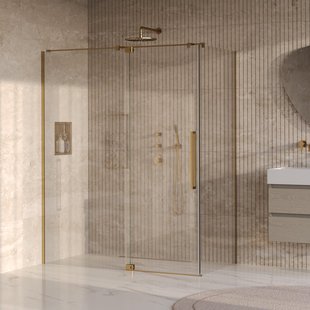 BRAUER Stellar Douchecabine - 160x100x200cm - draaideur - glascoating - omkeerbaar - helder glas - geborsteld goud PVD GS-SRC1H160100200GG