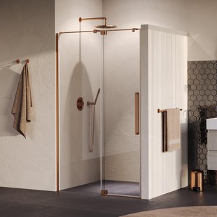 BRAUER Stellar Nisdeur - 2-delig - 120x200cm - draaideur - glascoating - omkeerbaar - helder glas - geborsteld koper PVD GS-SRN1H120200GK