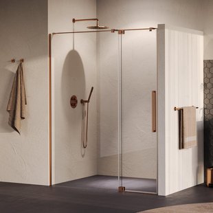 BRAUER Stellar Nisdeur - 2-delig - 140x200cm - draaideur - glascoating - omkeerbaar - helder glas - geborsteld koper PVD GS-SRN1H140200GK