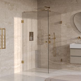 BRAUER Void Carving Douchecabine - 100x120x200cm - draaideur - glascoating - omkeerbaar - helder glas - geborsteld goud PVD GS-VOCC1H100120200GG