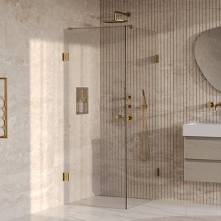 BRAUER Void Carving Douchecabine - 90x100x200cm - draaideur - glascoating - omkeerbaar - helder glas - geborsteld goud PVD GS-VOCC1H90100200GG