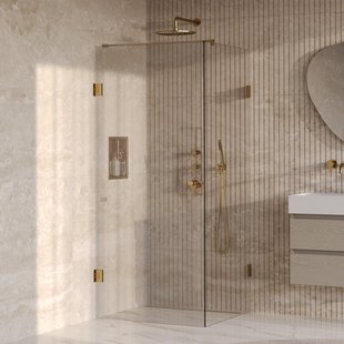 BRAUER Void Carving Douchecabine - 90x90x200cm - draaideur - glascoating - omkeerbaar - helder glas - geborsteld goud PVD GS-VOCC1H9090200GG