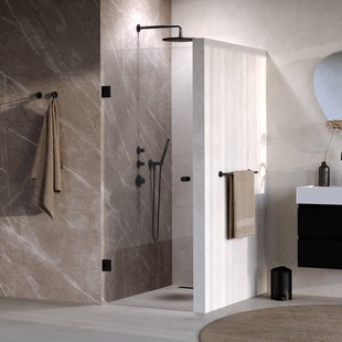 BRAUER Void Carving Nisdeur - 60x200cm - draaideur - glascoating - omkeerbaar - helder glas - mat zwart GS-VOCN1H60200MZ