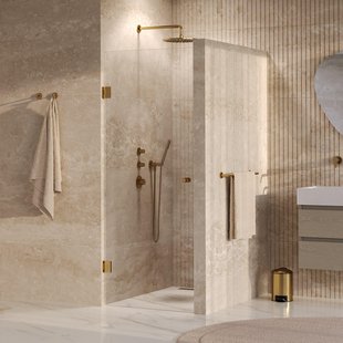 BRAUER Void Carving Nisdeur - 80x200cm - draaideur - glascoating - omkeerbaar - helder glas - geborsteld goud PVD GS-VOCN1H80200GG