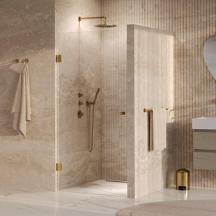 BRAUER Void Carving Nisdeur - 90x200cm - draaideur - glascoating - omkeerbaar - helder glas - geborsteld goud PVD GS-VOCN1H90200GG