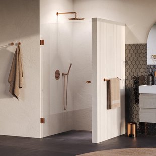 BRAUER Void Carving Nisdeur - 90x200cm - draaideur - glascoating - omkeerbaar - helder glas - geborsteld koper PVD GS-VOCN1H90200GK