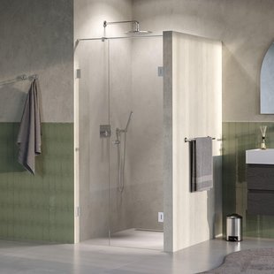 BRAUER Void Carving Nisdeur - 2-delig - 90x200cm - 60cm draaideur aan muur - glascoating - omkeerbaar - helder glas - Geborsteld RVS PVD GS-VOCN2H6030200NG