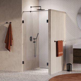 BRAUER Void Carving Nisdeur - 2-delig - 100x200cm - 60cm draaideur aan muur - glascoating - omkeerbaar - helder glas - geborsteld gunmetal PVD GS-VOCN2H6040200GM