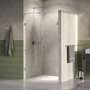 BRAUER Void Carving Nisdeur - 2-delig - 110x200cm - 60cm draaideur aan muur - glascoating - omkeerbaar - helder glas - Geborsteld RVS PVD GS-VOCN2H6050200NG