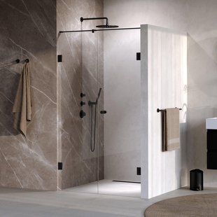 BRAUER Void Carving Nisdeur - 2-delig - 110x200cm - 60cm draaideur aan muur - glascoating - omkeerbaar - helder glas - mat zwart GS-VOCN2H6050200MZ