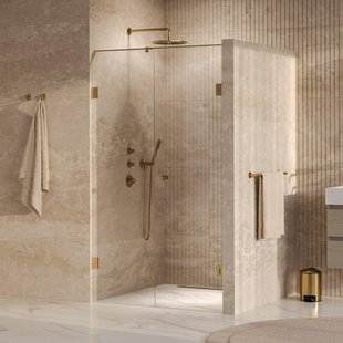 BRAUER Void Carving Nisdeur - 2-delig - 120x200cm - 60cm draaideur aan muur - glascoating - omkeerbaar - helder glas - geborsteld goud PVD GS-VOCN2H6060200GG