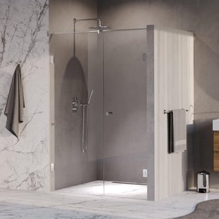 BRAUER Void Carving Nisdeur - 2-delig - 130x200cm - 60cm draaideur aan muur - glascoating - omkeerbaar - helder glas - Chroom GS-VOCN2H6070200CE