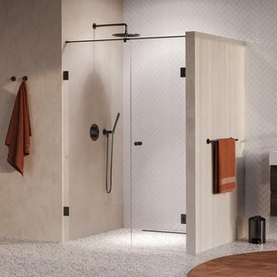 BRAUER Void Carving Nisdeur - 2-delig - 130x200cm - 60cm draaideur aan muur - glascoating - omkeerbaar - helder glas - geborsteld gunmetal PVD GS-VOCN2H6070200GM