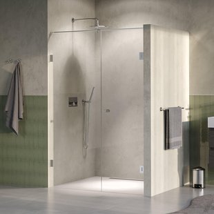 BRAUER Void Carving Nisdeur - 2-delig - 130x200cm - 60cm draaideur aan muur - glascoating - omkeerbaar - helder glas - Geborsteld RVS PVD GS-VOCN2H6070200NG