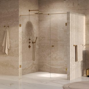 BRAUER Void Carving Nisdeur - 2-delig - 170x200cm - 70cm draaideur aan muur - glascoating - omkeerbaar - helder glas - geborsteld goud PVD GS-VOCN2H70100200GG