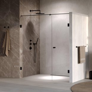 BRAUER Void Carving Nisdeur - 2-delig - 170x200cm - 70cm draaideur aan muur - glascoating - omkeerbaar - helder glas - mat zwart GS-VOCN2H70100200MZ