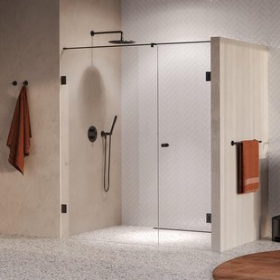 BRAUER Void Carving Nisdeur - 2-delig - 180x200cm - 70cm draaideur aan muur - glascoating - omkeerbaar - helder glas - geborsteld gunmetal PVD GS-VOCN2H70110200GM